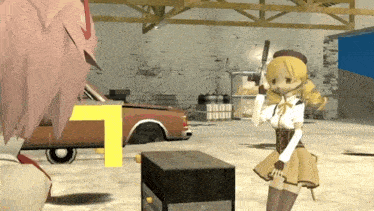 a cartoon character holding a gun in a warehouse