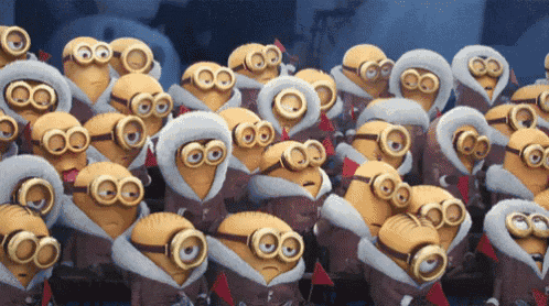 a group of minions wearing goggles and hoods are standing together