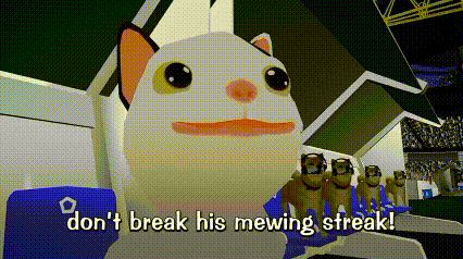 a cartoon of a cat with the words " don 't break his mewing streak "