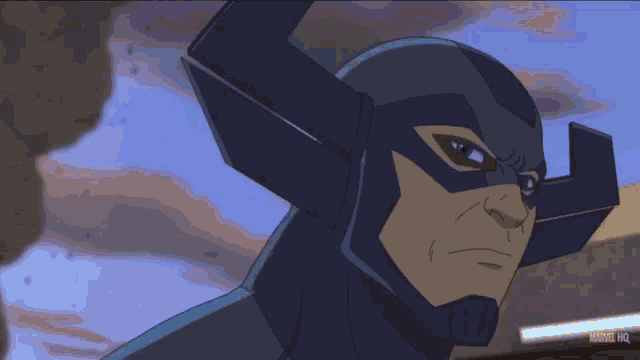 a cartoon of a man with a mask and the words marvel hq on the bottom