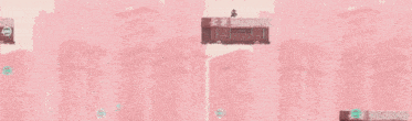 a person is standing on top of a building in a pink background