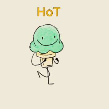 a drawing of a green ice cream cone with the word hot below it