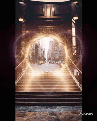 stairs leading up to a tunnel with a city in the background and the words vivavideo on the bottom