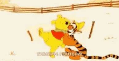 winnie the pooh and tigger are hugging each other in a cartoon
