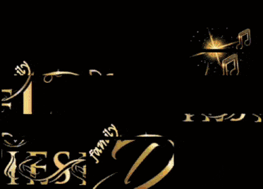 the word family is surrounded by musical notes on a black background