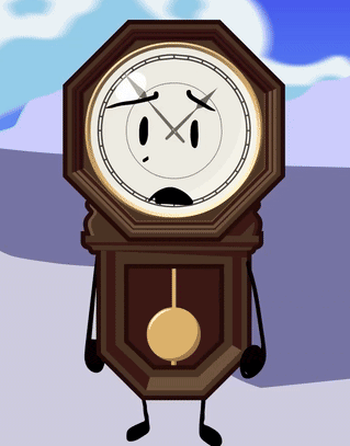a cartoon drawing of a clock with a face and arms
