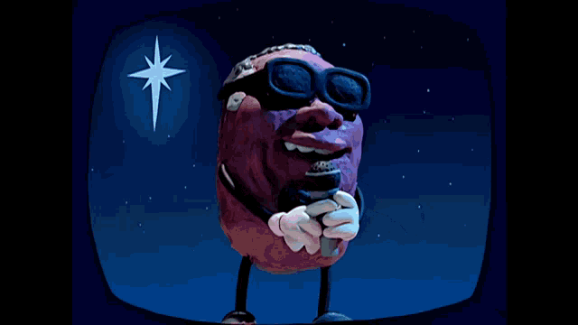 a cartoon character is singing into a microphone while holding a star