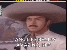 a man wearing a sombrero and a white shirt is saying `` i 'ang like really amazing , no ? ''