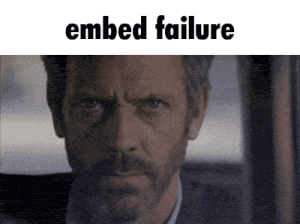 a close up of a man 's face with the words " embedded failure " above him