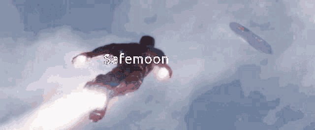 a man is flying through the air with the words safemoon written on his back