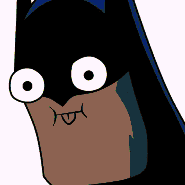 a close up of a cartoon character with yellow eyes sticking out his tongue