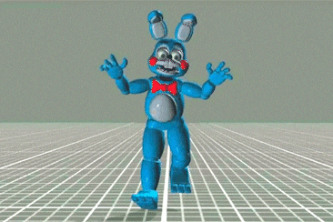 a 3d model of bonnie the bunny from five nights at freddy 's standing on a grid floor .
