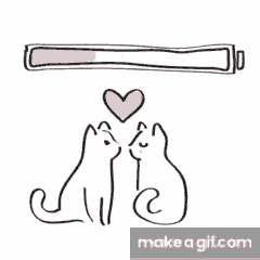 a drawing of two cats kissing under a battery with a heart on it
