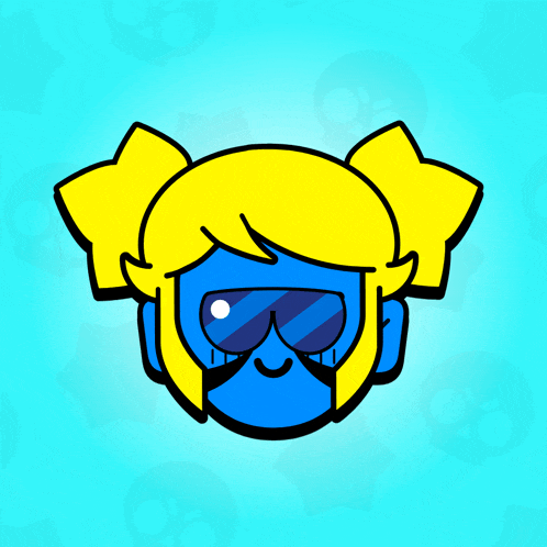 a cartoon drawing of a girl with a blue face and yellow hair