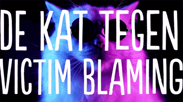de kat tegen victim blaming is written above a cat