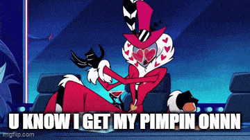 a cartoon character is sitting in a chair with a drink in his hand and the words u know i get my pimpin onnn