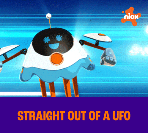 a cartoon character with the words straight out of a ufo below it