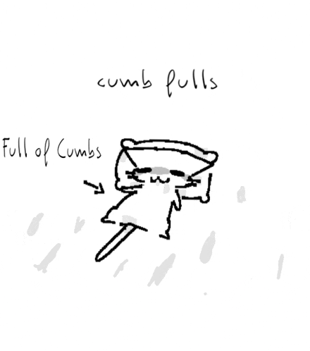 a black and white drawing of a cat with the words " full of crumbs " below it