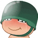 a cartoon soldier with a green helmet on his head is smiling and crying .