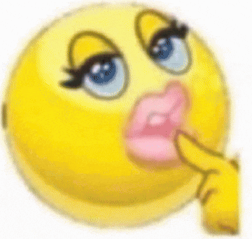 a yellow smiley face with pink lips and a hand pointing to it
