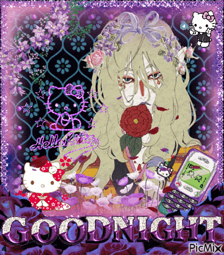 a picture of a girl with a flower in her hair and the words goodnight on it