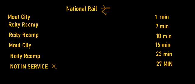 a black background with yellow text that says national rail on it