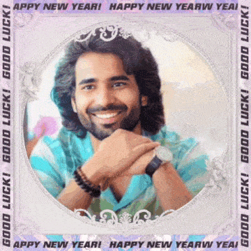 a picture of a man with the words " happy new year " written on it