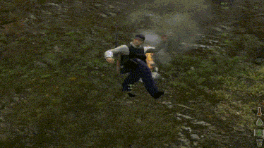 a screenshot of a video game shows a person laying on the ground with smoke coming out of their head