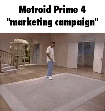 a man is standing on a rug in a living room in a metroid prime 4 marketing campaign .