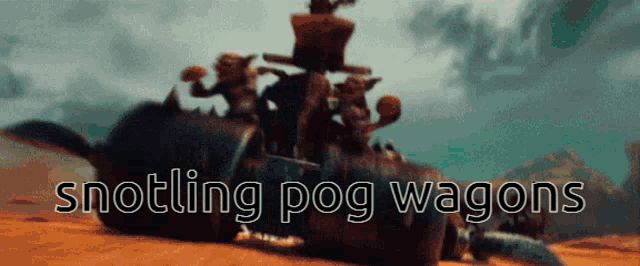 a cartoon scene with the words " snorting pog wagons " written on it