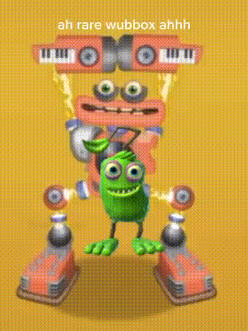 a cartoon character with a keyboard on top of it and the words ah rare wubbox ahhh on the bottom