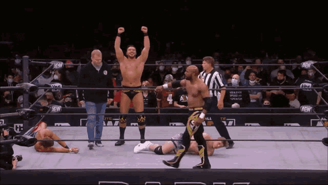 a man in a wrestling ring with the word aew on it