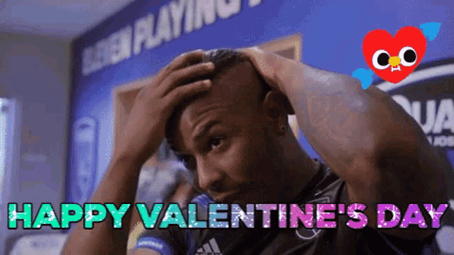 a man holding his head with the words happy valentine 's day