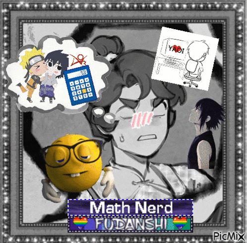 a picture of a girl with a yellow smiley face and the words math nerd futanshi