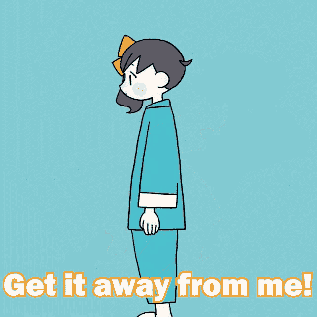 a cartoon drawing of a girl with the words get it away from me