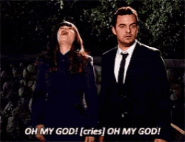 a man and woman are standing next to each other and the woman is crying and the man is saying oh my god