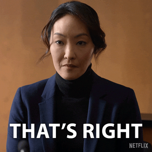 a woman in a suit says that 's right on a netflix ad