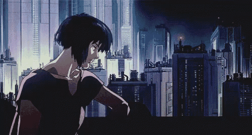 a cartoon of a woman standing in front of a futuristic city