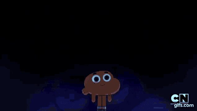 a cartoon character from the amazing world of gumball is standing next to a giant blue monster .