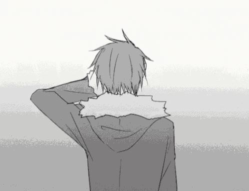 a black and white drawing of a person with a hoodie on