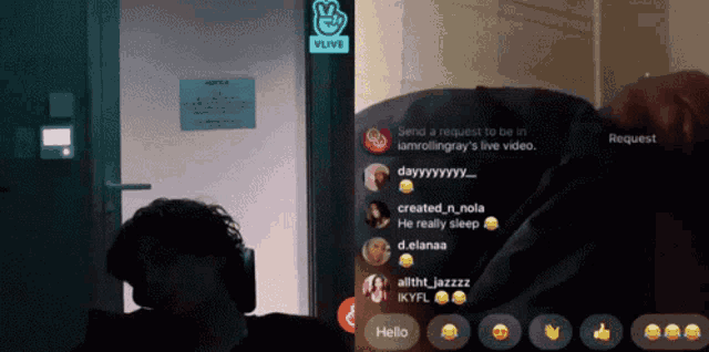 a vlive screen shows a person sleeping in a bed