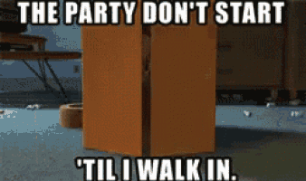 a meme that says " the party don 't start til i walk in "