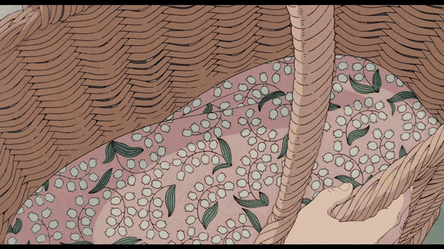 a drawing of a person holding a wicker basket
