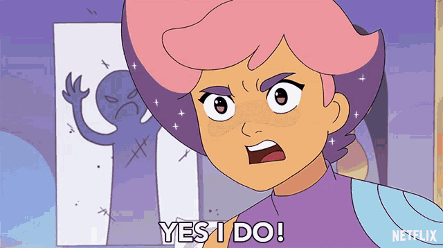 a cartoon character says yes i do in front of a drawing of a monster