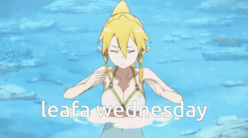 a picture of a girl in the water with the words " leafa wednesday "