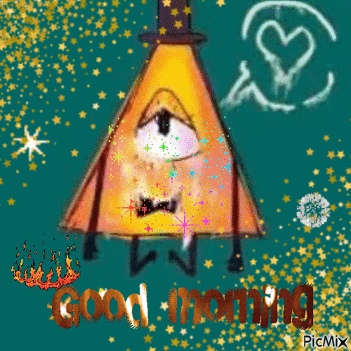 a drawing of bill cipher with the words good morning written on it