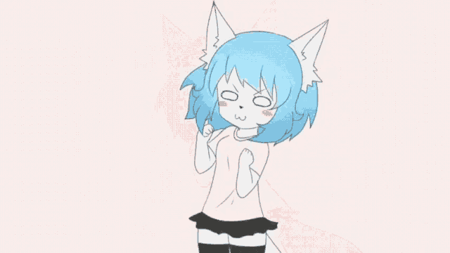 a cartoon girl with blue hair and white ears