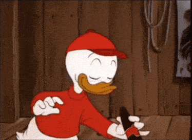 donald duck is holding a bottle of coca cola in his hand