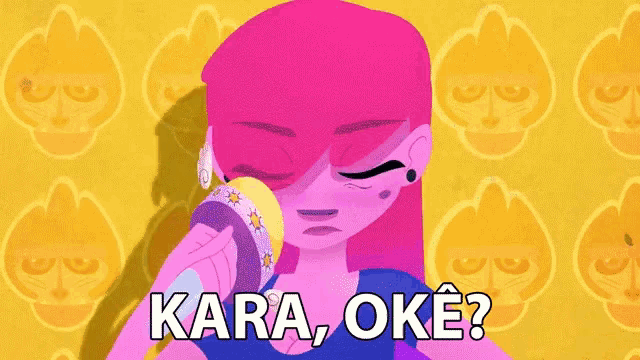 a cartoon of a girl singing into a microphone with the words kara oke written below her