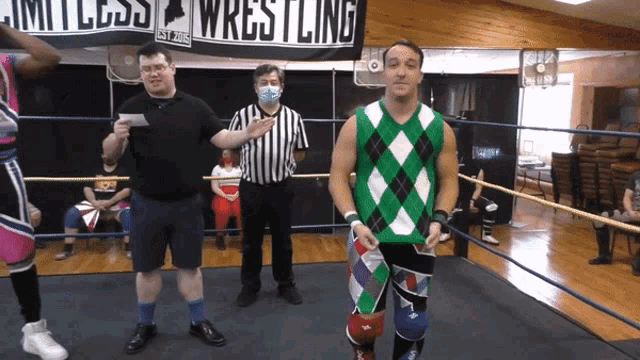 a wrestling ring with a banner that says limitless wrestling on it